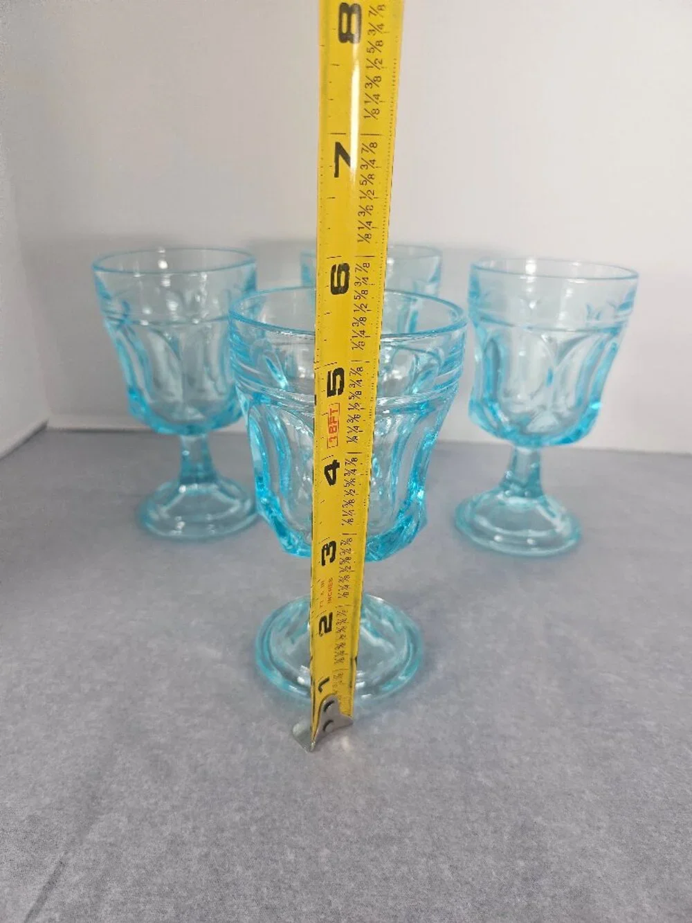Rare Anchor Hocking Fairfield Light Ice Blue Water Wine Goblets 1970s Set of 4